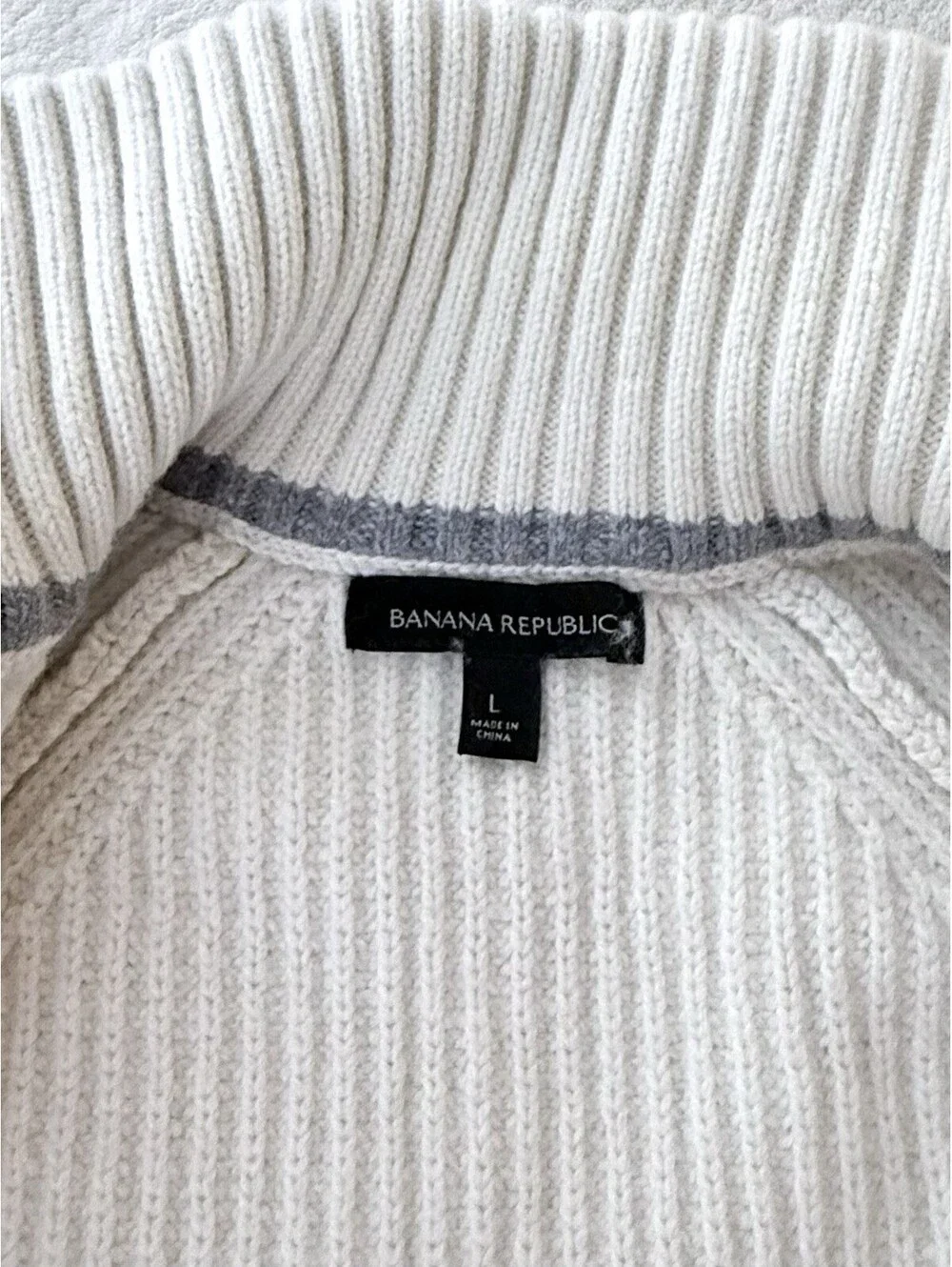 Banana Republic Mens L Merino Wool Blend Cable Knit Full Zip Sweater Ivory